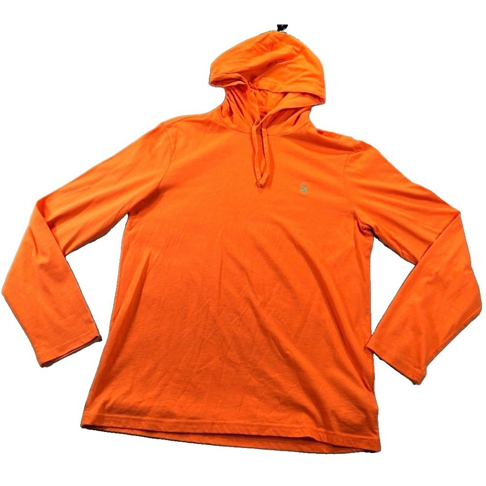 Polo Ralph Lauren Mens M Orange Cotton Jersey Hooded T Shirt Pony Logo